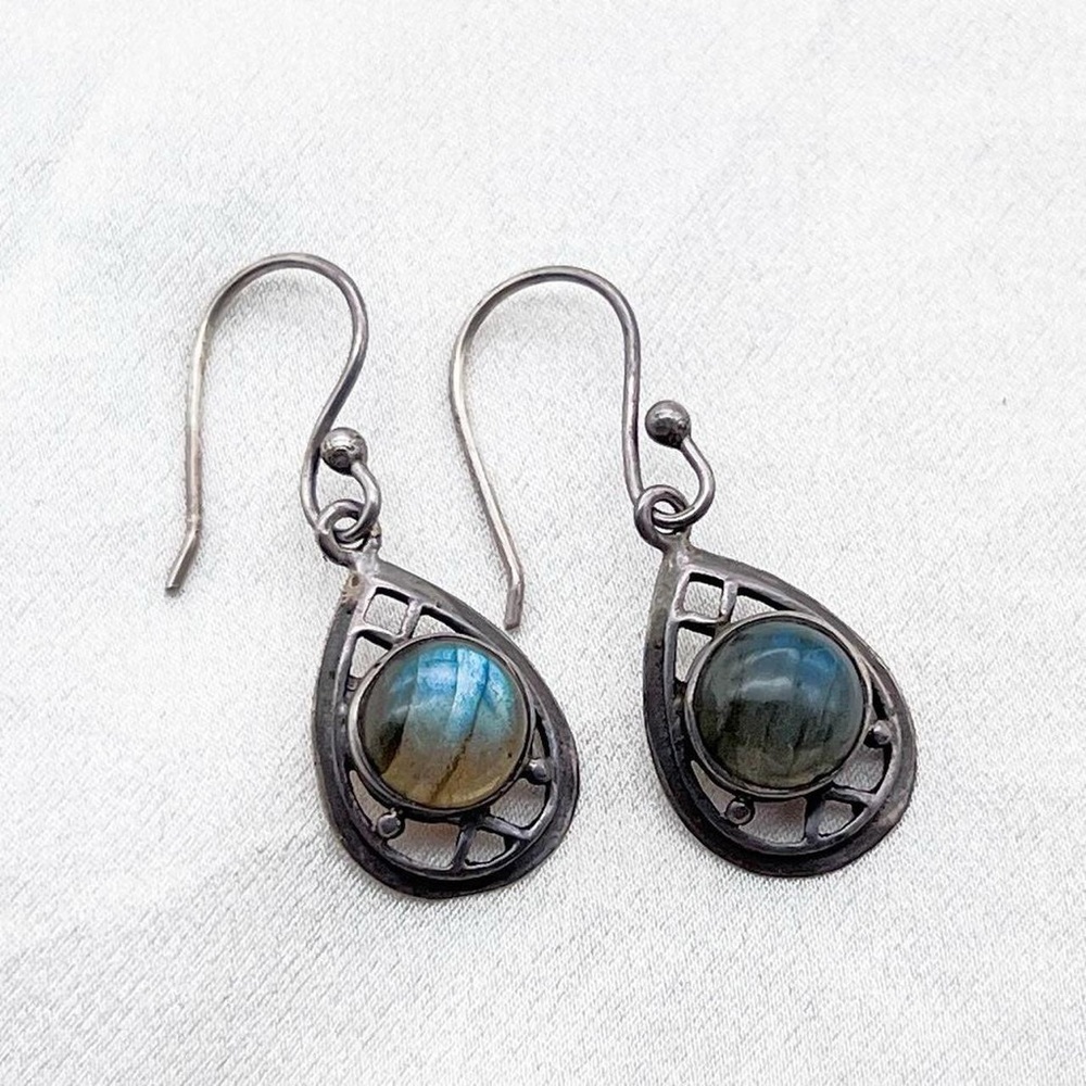 Vintage sterling witchy labradorite drop dangle earrrings